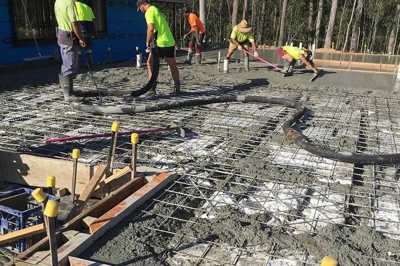 A concrete slab during a house build