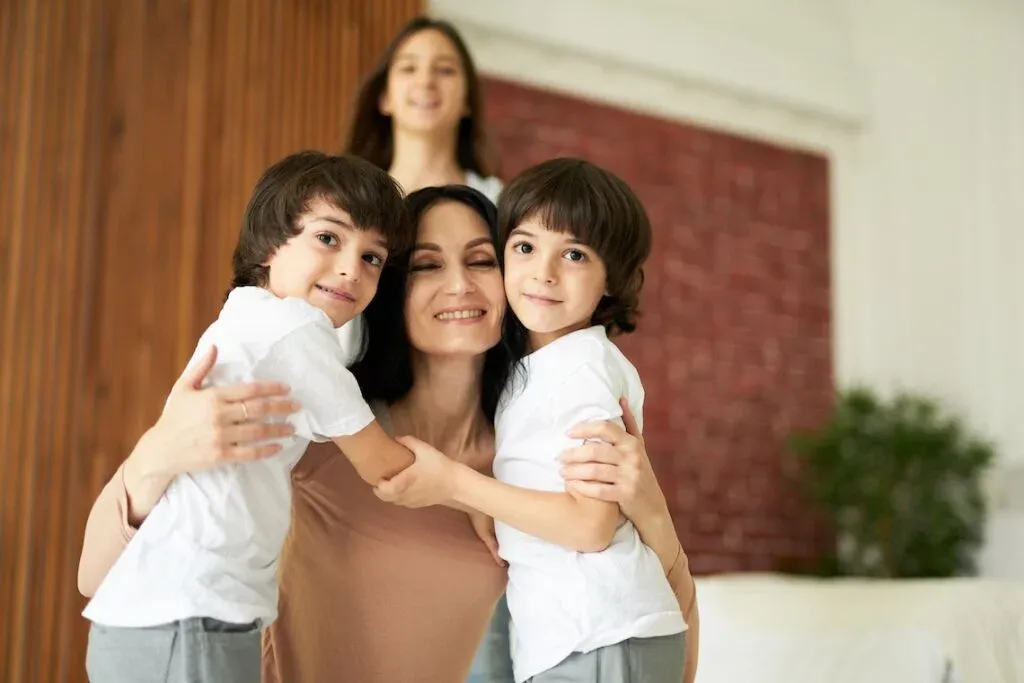 Mother spending time with her children