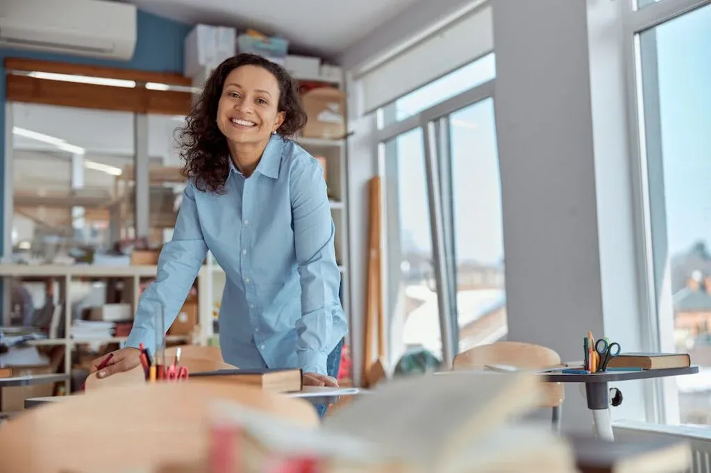 Woman working at a workshop table