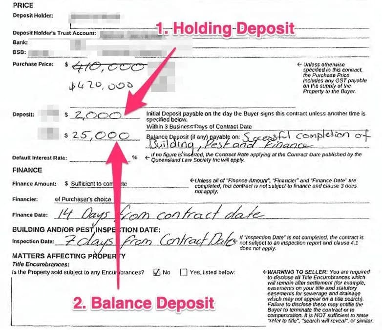 Check the initial deposit, balance deposit and their due dates in your contract.