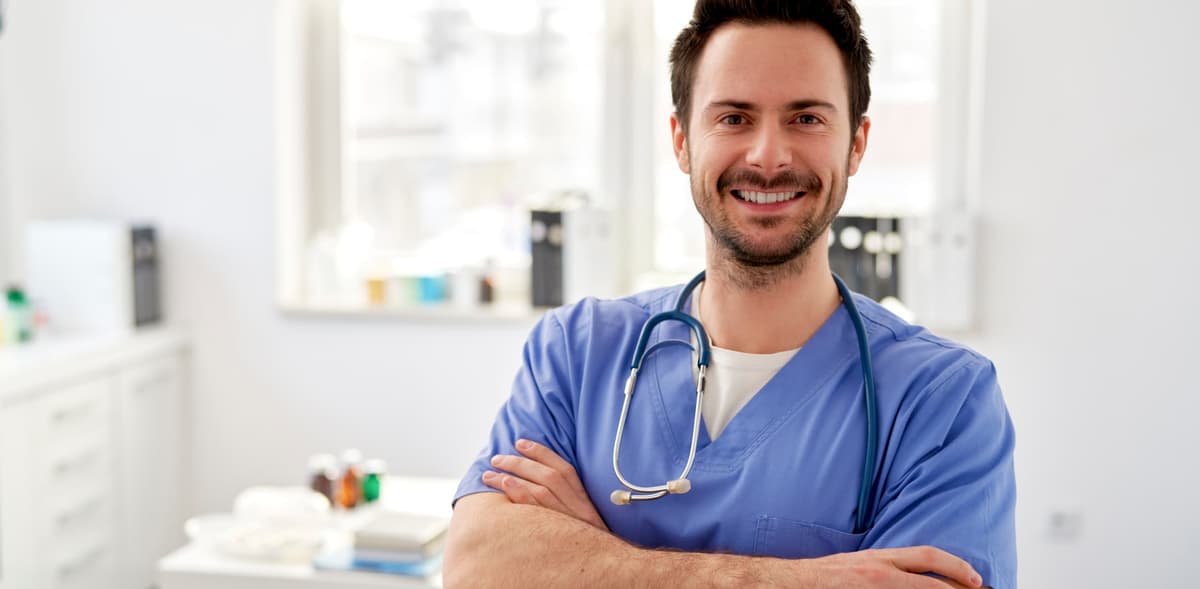 A doctor in a hospital consulting room