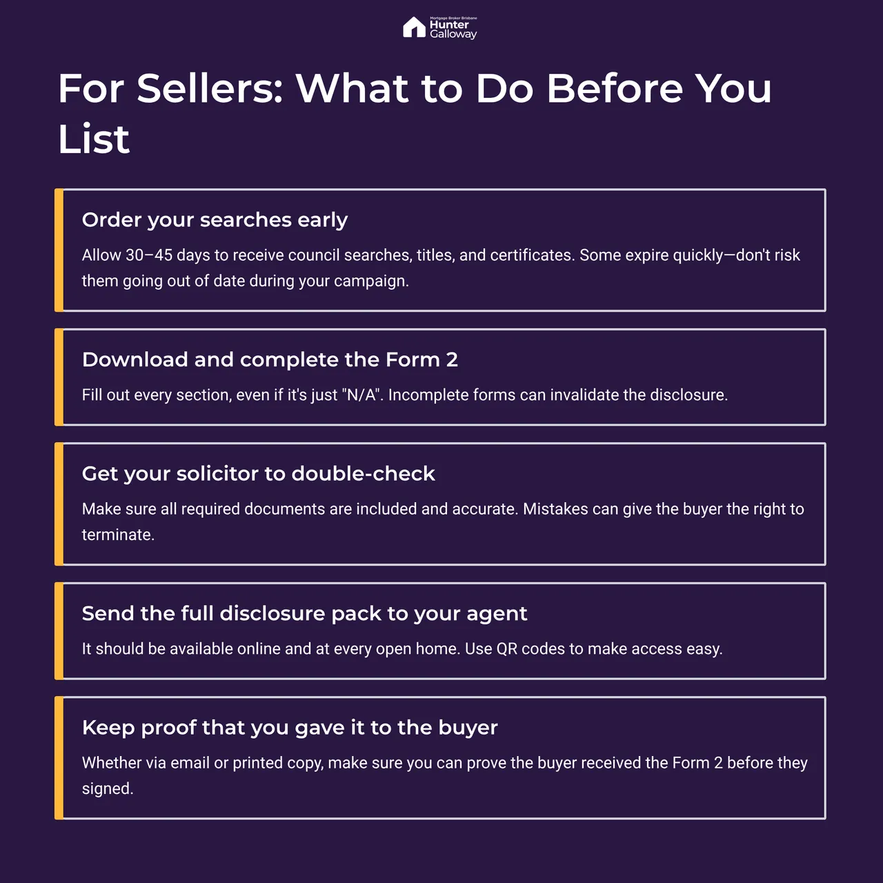 A checklist of items for sellers - property disclosure laws.