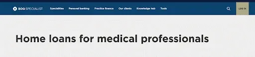 BOQ Specialist webpage: Home loans for medical professionals