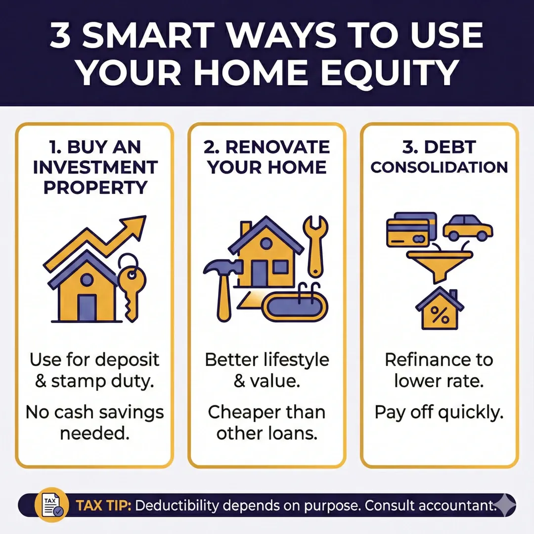 Infographic describing three smart uses for home equity.