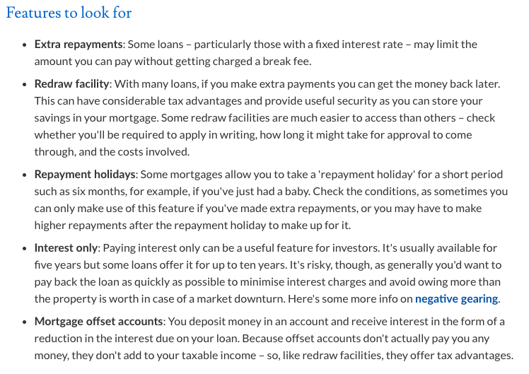 home loan features