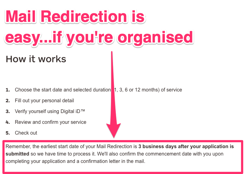 mail redirection at settlement of new home