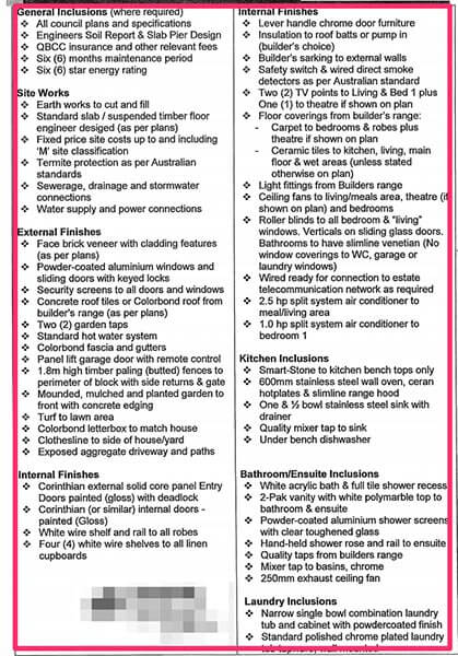 queensland building contract specifications