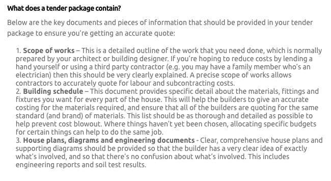 what is in a tender package