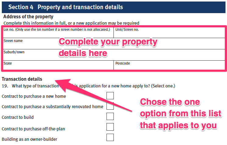 First Home Owners Grant Application Section 4
