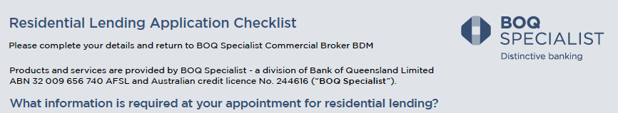 documents required for bank of queensland specialist